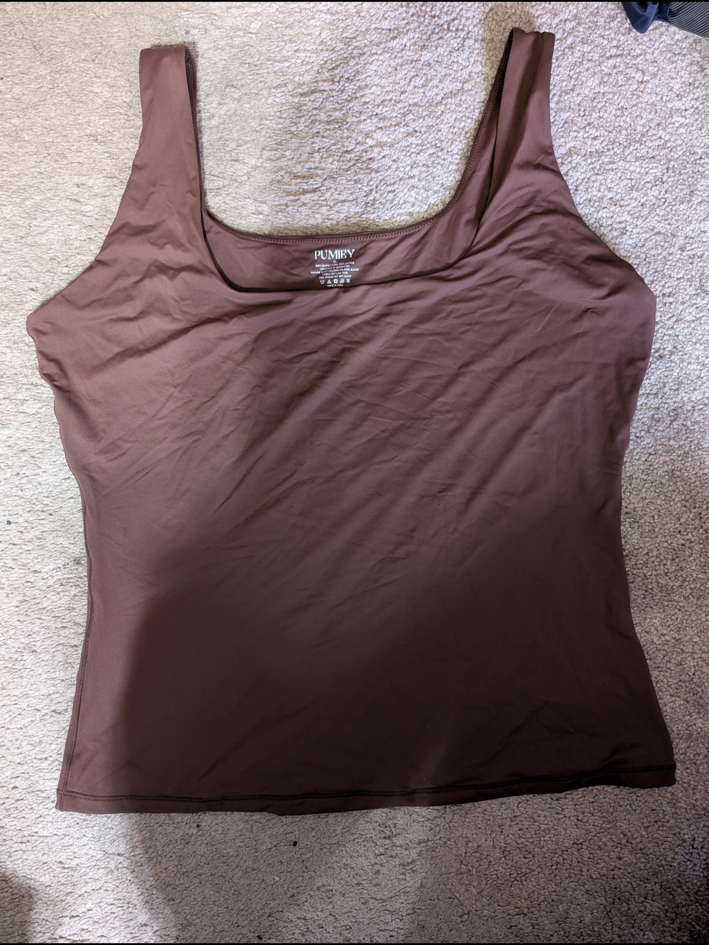 Pumiey Brown Square Neck Tank Top